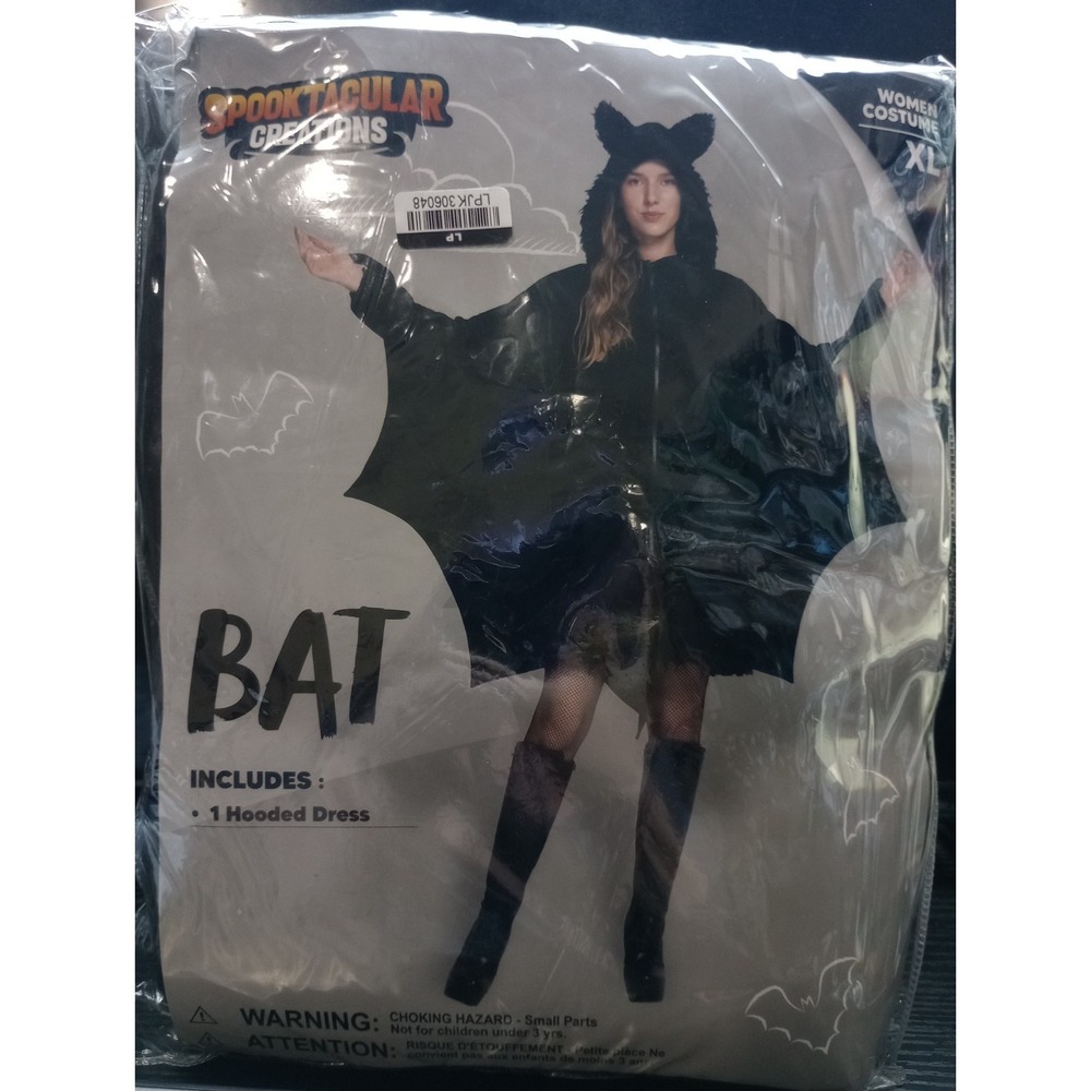 Spooktacular Creations Bat Costume Women's XL Hooded Dress Halloween Black...